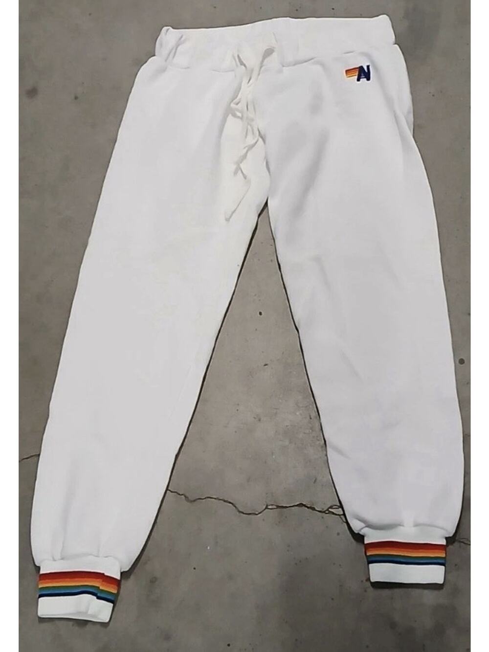 Aviator Nation Rainbow Cuff Logo Sweatpants White Jogger Made in USA